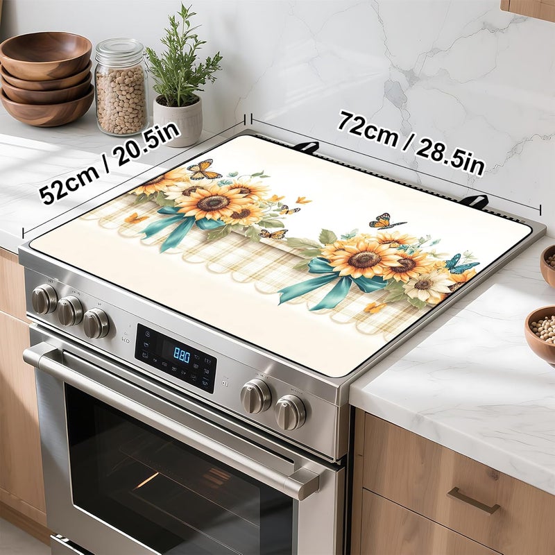 BVBOX Stove Top Cover Retro Flower Gas Stove Top Cover for Home Decoration Kitchen Pad Non-Stick Washable Cooktop Covers Countertop Protector Keep Stove Clean 28"x20" (Sunflower) - Image 4